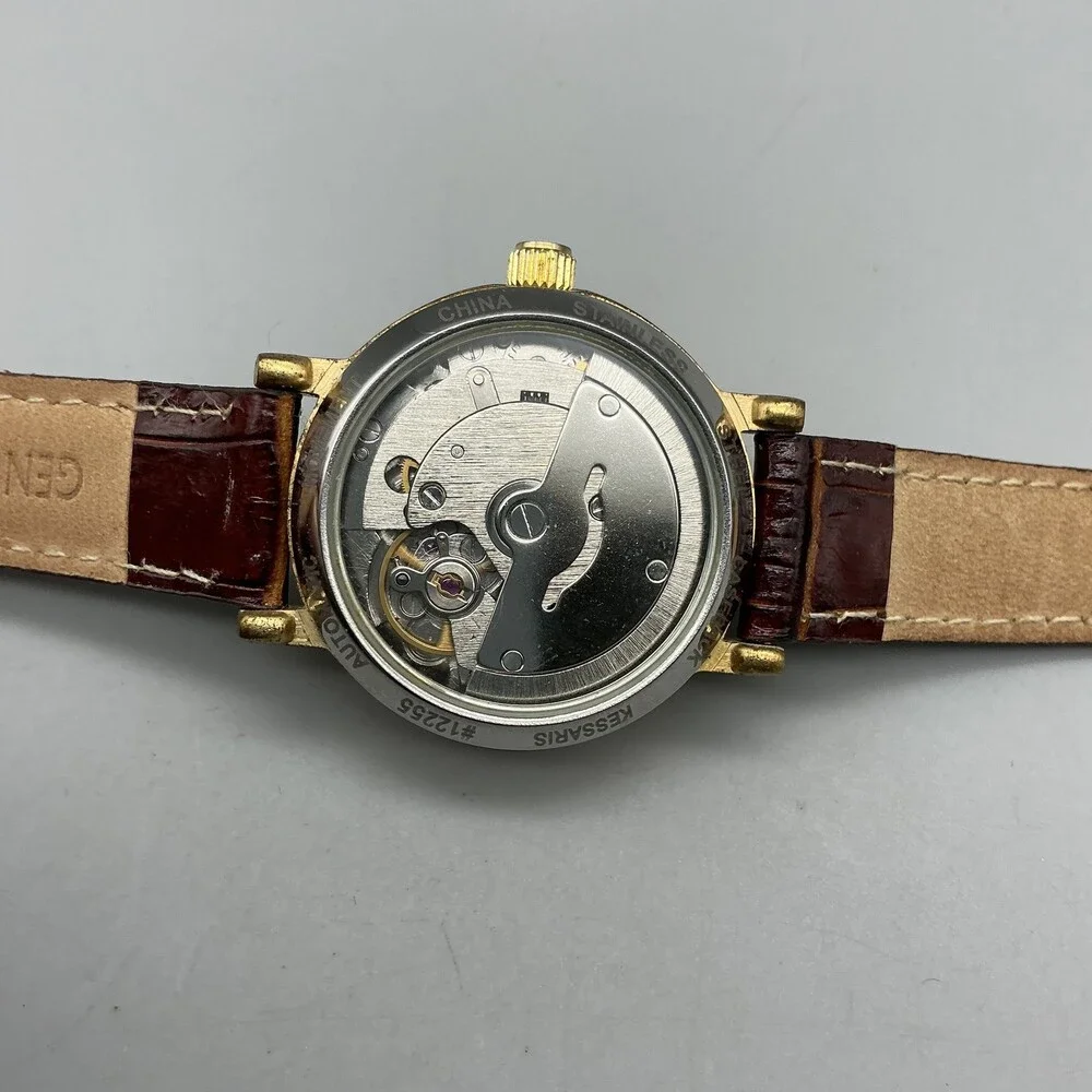 Kessaris Womens Watch 30mm Gold Tone Cream Dial Date 17255 Leather Automatic